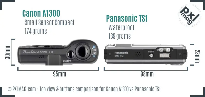Canon A1300 vs Panasonic TS1 top view buttons comparison