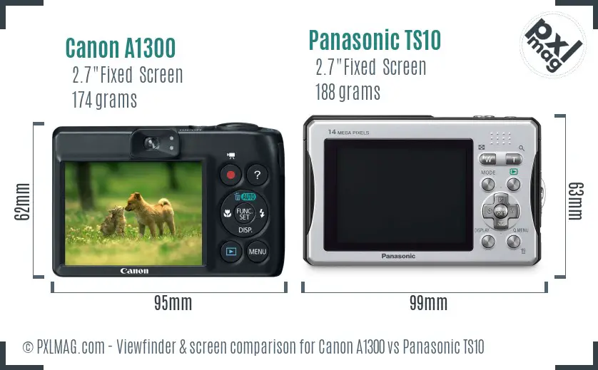 Canon A1300 vs Panasonic TS10 Screen and Viewfinder comparison