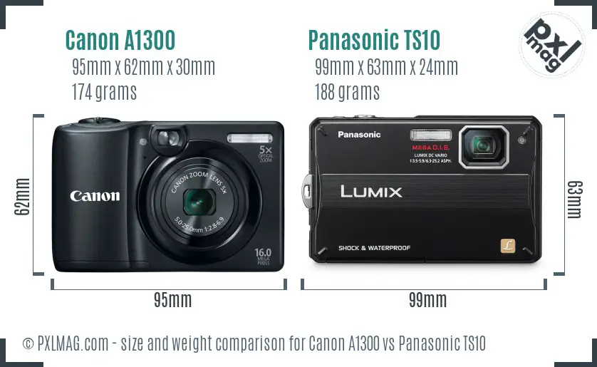 Canon A1300 vs Panasonic TS10 size comparison
