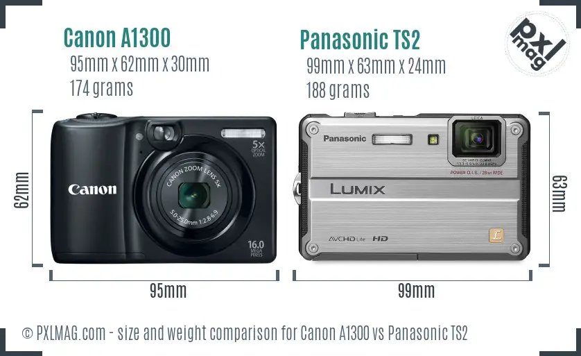 Canon A1300 vs Panasonic TS2 size comparison Canon A1300 vs Panasonic TS2 size comparison