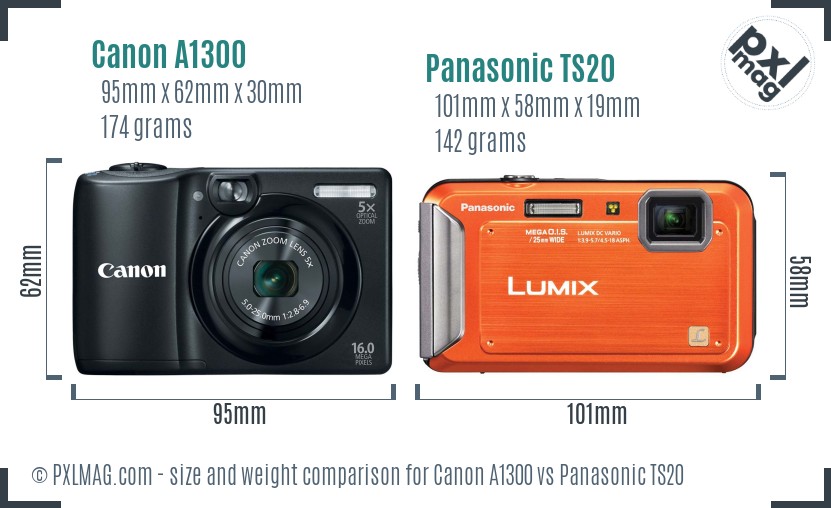 Canon A1300 vs Panasonic TS20 size comparison