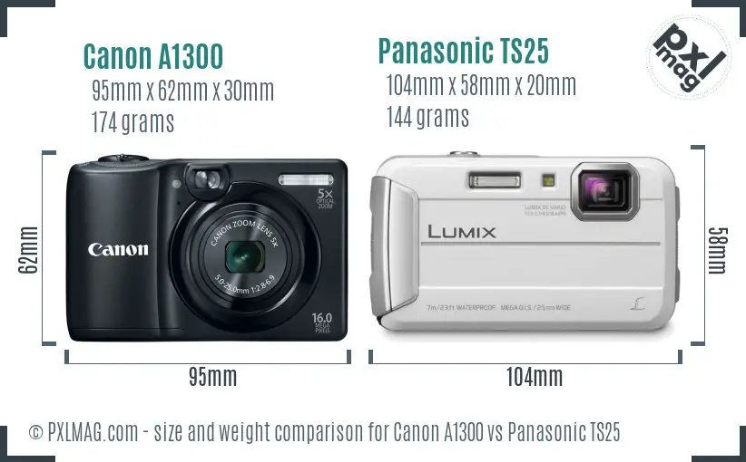 Canon A1300 vs Panasonic TS25 size comparison Canon A1300 vs Panasonic TS25 size comparison
