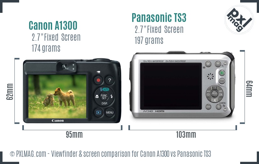 Canon A1300 vs Panasonic TS3 Screen and Viewfinder comparison