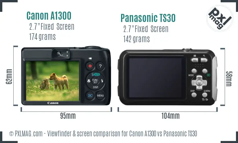 Canon A1300 vs Panasonic TS30 Screen and Viewfinder comparison