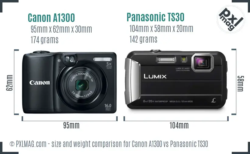 Canon A1300 vs Panasonic TS30 size comparison