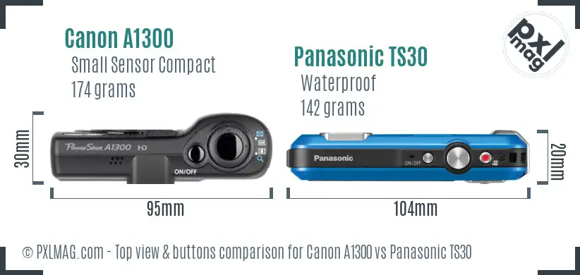 Canon A1300 vs Panasonic TS30 top view buttons comparison