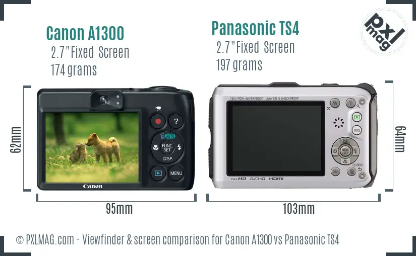 Canon A1300 vs Panasonic TS4 Screen and Viewfinder comparison