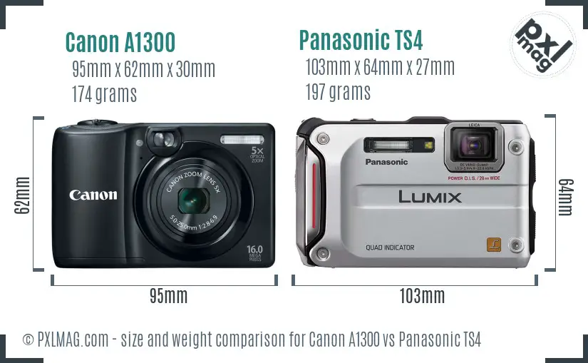 Canon A1300 vs Panasonic TS4 size comparison