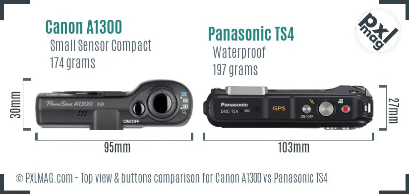 Canon A1300 vs Panasonic TS4 top view buttons comparison