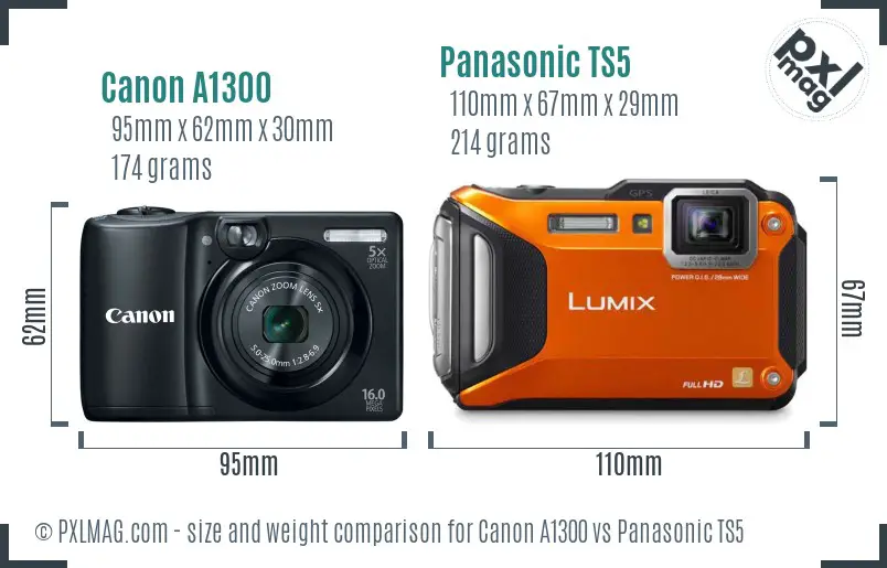 Canon A1300 vs Panasonic TS5 size comparison