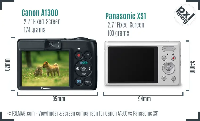 Canon A1300 vs Panasonic XS1 Screen and Viewfinder comparison