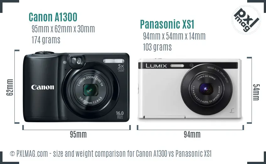 Canon A1300 vs Panasonic XS1 size comparison