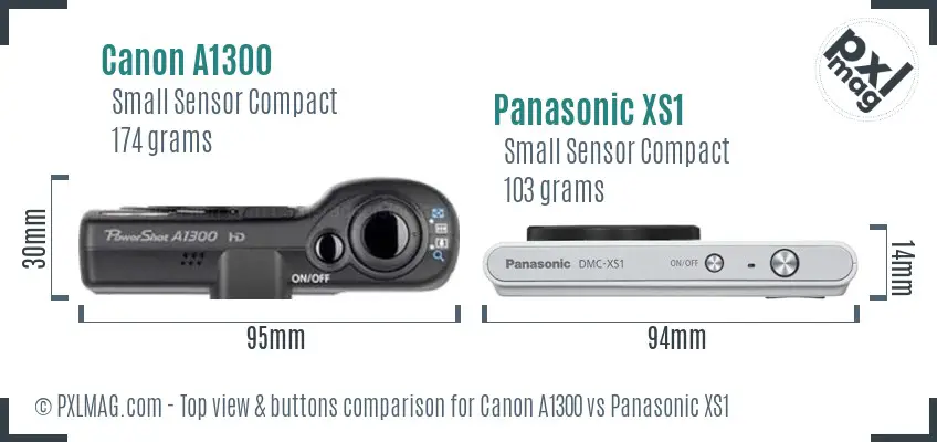 Canon A1300 vs Panasonic XS1 top view buttons comparison