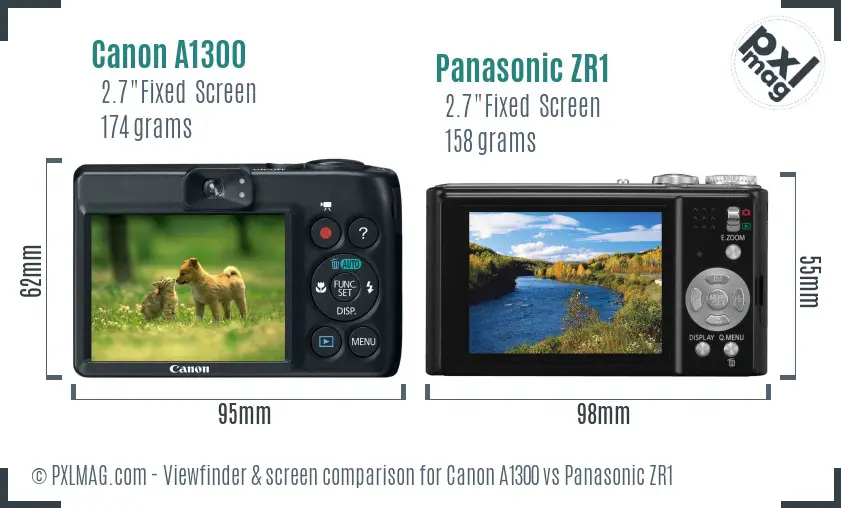 Canon A1300 vs Panasonic ZR1 Screen and Viewfinder comparison