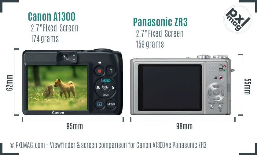 Canon A1300 vs Panasonic ZR3 Screen and Viewfinder comparison