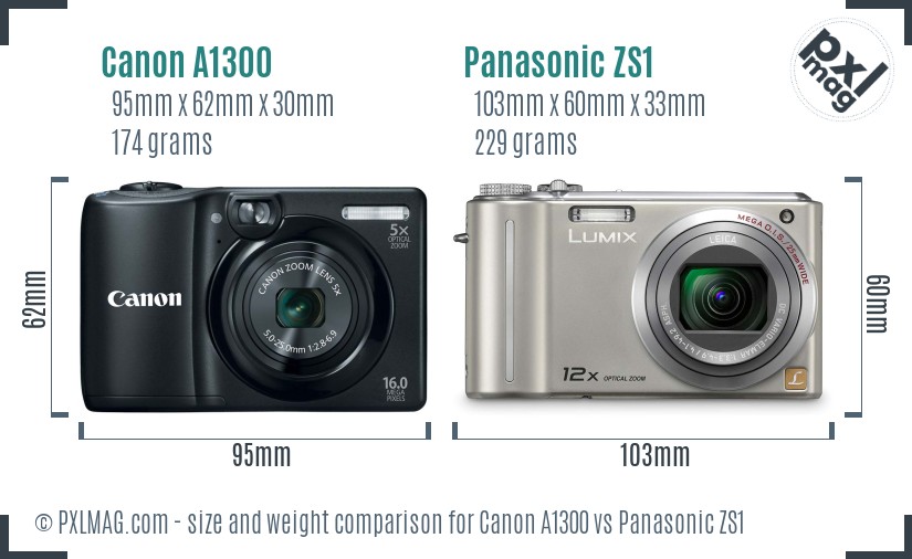Canon A1300 vs Panasonic ZS1 size comparison