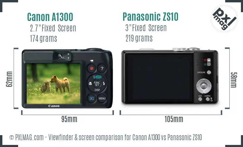 Canon A1300 vs Panasonic ZS10 Screen and Viewfinder comparison