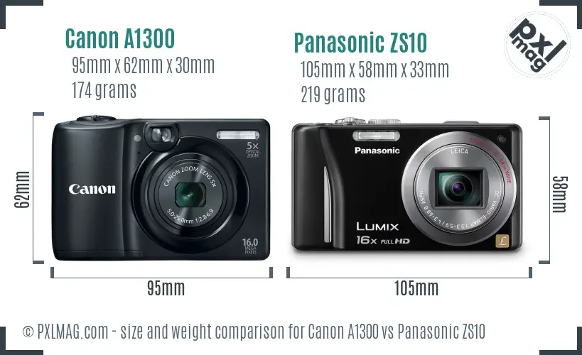 Canon A1300 vs Panasonic ZS10 size comparison