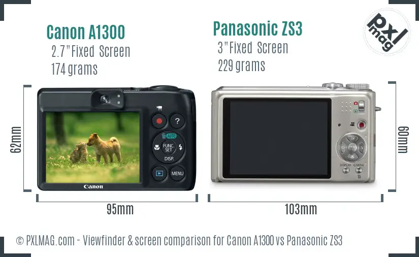 Canon A1300 vs Panasonic ZS3 Screen and Viewfinder comparison Canon A1300 vs Panasonic ZS3 Screen and Viewfinder comparison