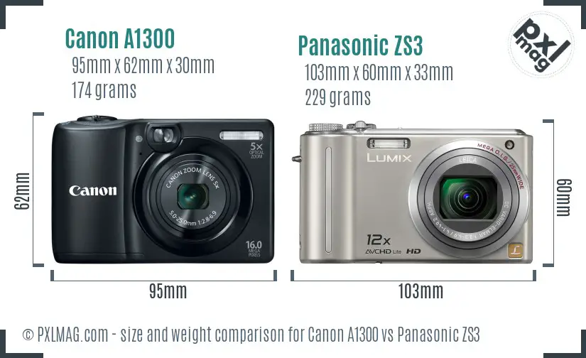 Canon A1300 vs Panasonic ZS3 size comparison Canon A1300 vs Panasonic ZS3 size comparison