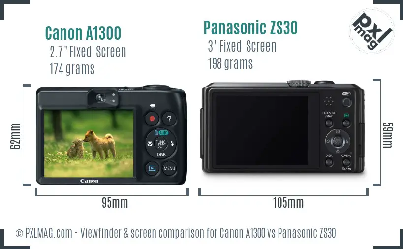 Canon A1300 vs Panasonic ZS30 Screen and Viewfinder comparison