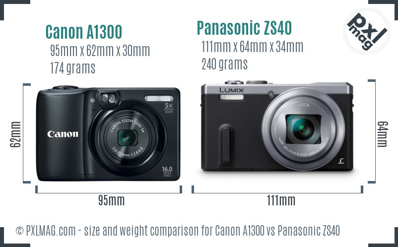 Canon A1300 vs Panasonic ZS40 size comparison