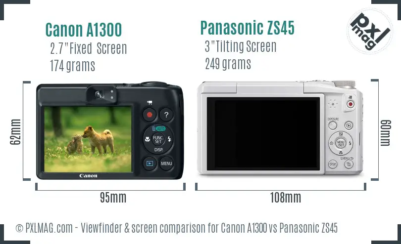 Canon A1300 vs Panasonic ZS45 Screen and Viewfinder comparison