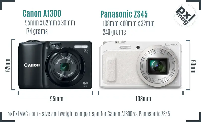 Canon A1300 vs Panasonic ZS45 size comparison