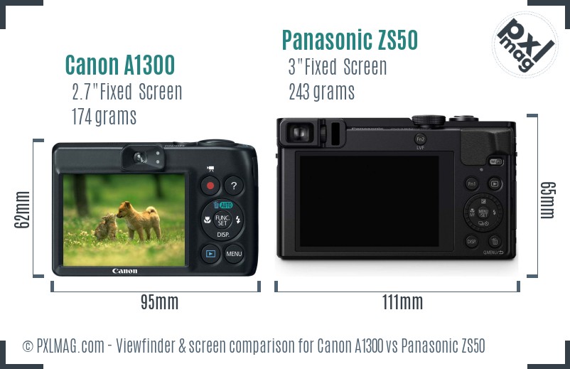 Canon A1300 vs Panasonic ZS50 Screen and Viewfinder comparison