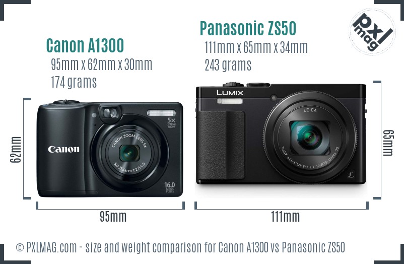 Canon A1300 vs Panasonic ZS50 size comparison Canon A1300 vs Panasonic ZS50 size comparison