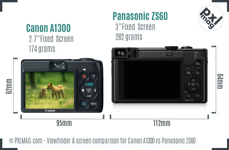 Canon A1300 vs Panasonic ZS60 Screen and Viewfinder comparison Canon A1300 vs Panasonic ZS60 Screen and Viewfinder comparison