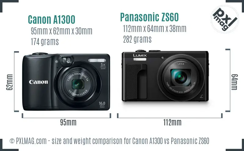 Canon A1300 vs Panasonic ZS60 size comparison Canon A1300 vs Panasonic ZS60 size comparison