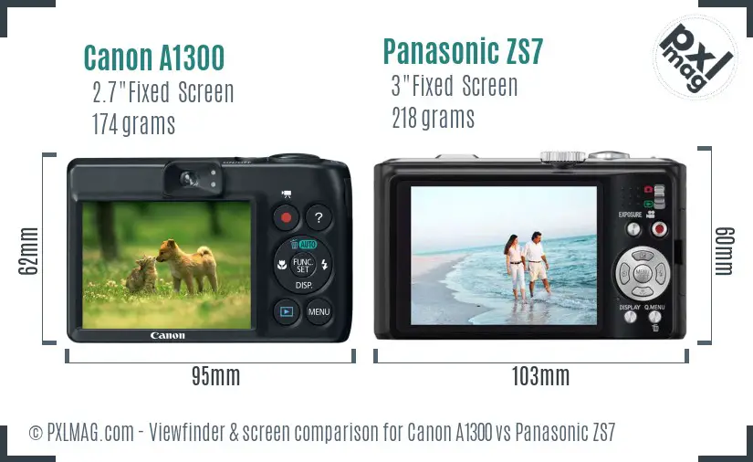 Canon A1300 vs Panasonic ZS7 Screen and Viewfinder comparison