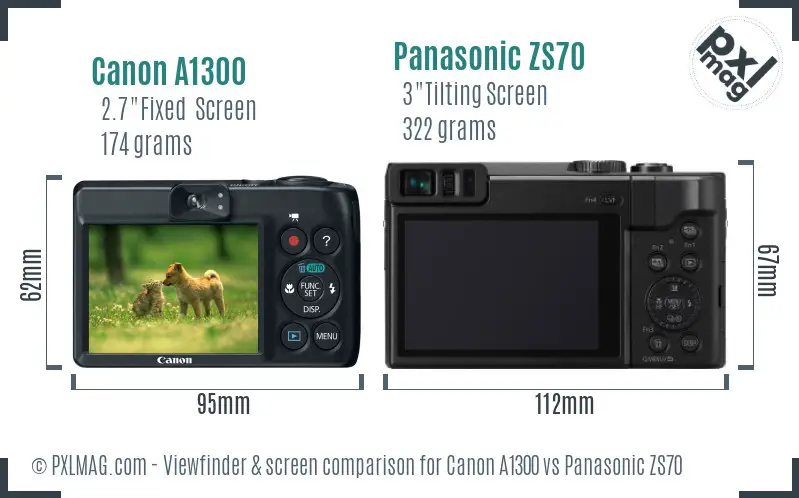 Canon A1300 vs Panasonic ZS70 Screen and Viewfinder comparison