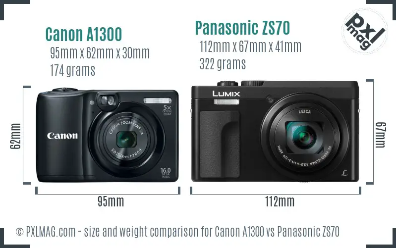 Canon A1300 vs Panasonic ZS70 size comparison