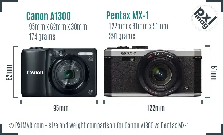 Canon A1300 vs Pentax MX-1 size comparison