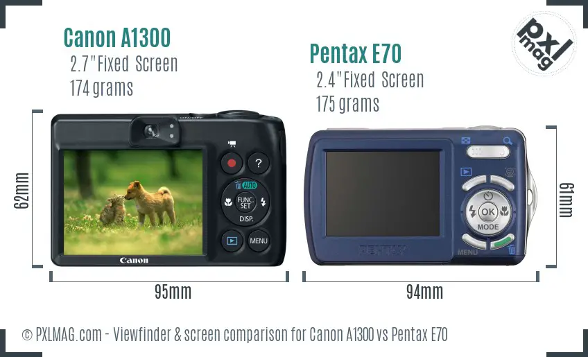 Canon A1300 vs Pentax E70 Screen and Viewfinder comparison