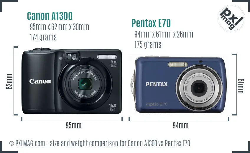 Canon A1300 vs Pentax E70 size comparison