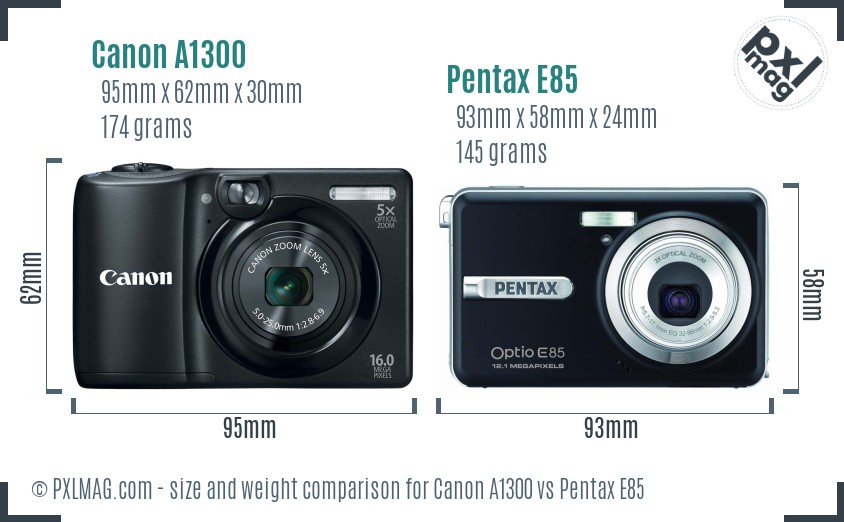 Canon A1300 vs Pentax E85 size comparison Canon A1300 vs Pentax E85 size comparison