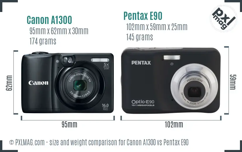 Canon A1300 vs Pentax E90 size comparison Canon A1300 vs Pentax E90 size comparison
