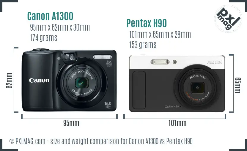 Canon A1300 vs Pentax H90 size comparison