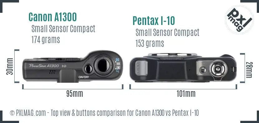 Canon A1300 vs Pentax I-10 top view buttons comparison