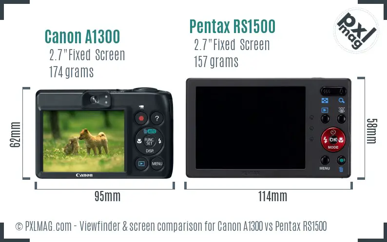 Canon A1300 vs Pentax RS1500 Screen and Viewfinder comparison