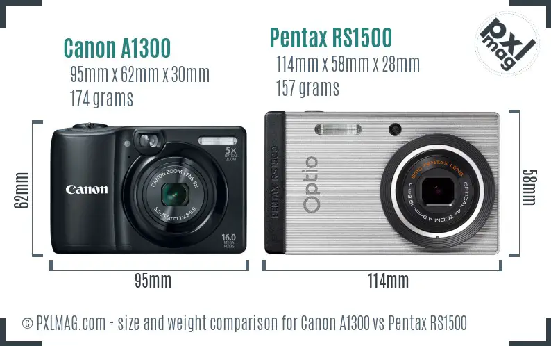Canon A1300 vs Pentax RS1500 size comparison