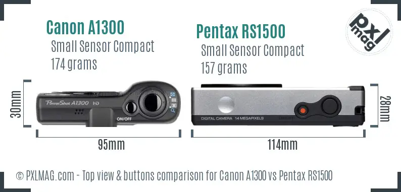 Canon A1300 vs Pentax RS1500 top view buttons comparison