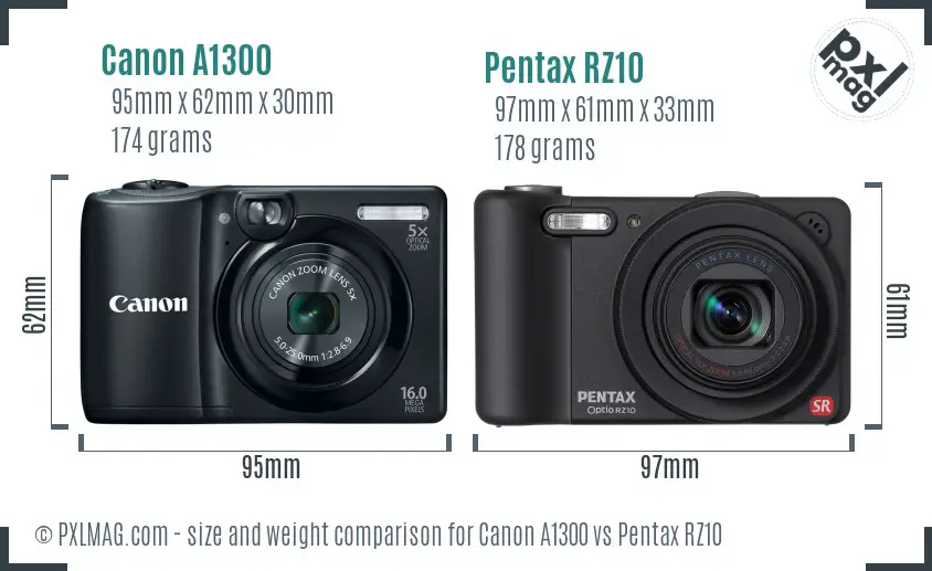 Canon A1300 vs Pentax RZ10 size comparison