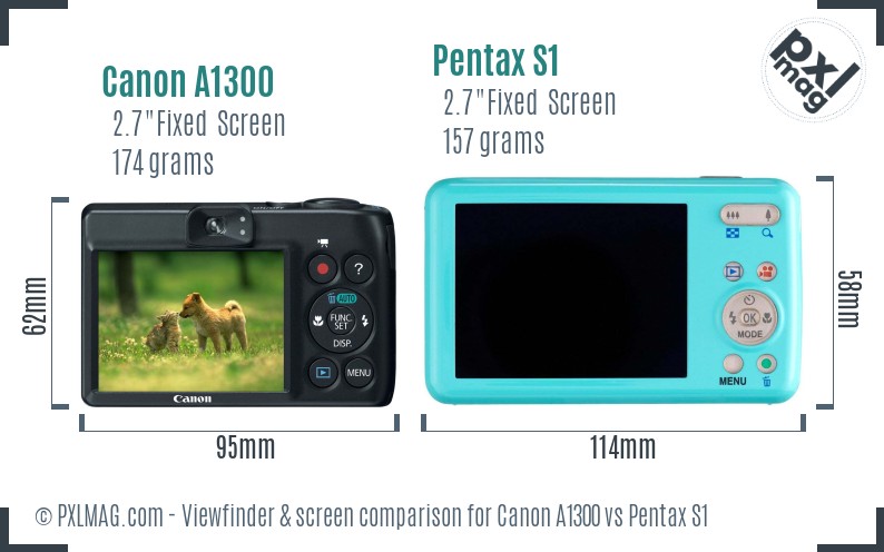 Canon A1300 vs Pentax S1 Screen and Viewfinder comparison