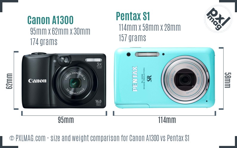 Canon A1300 vs Pentax S1 size comparison