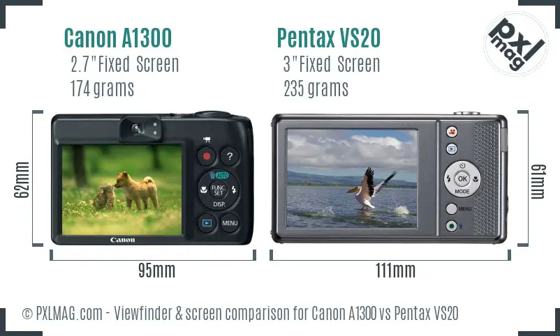 Canon A1300 vs Pentax VS20 Screen and Viewfinder comparison Canon A1300 vs Pentax VS20 Screen and Viewfinder comparison