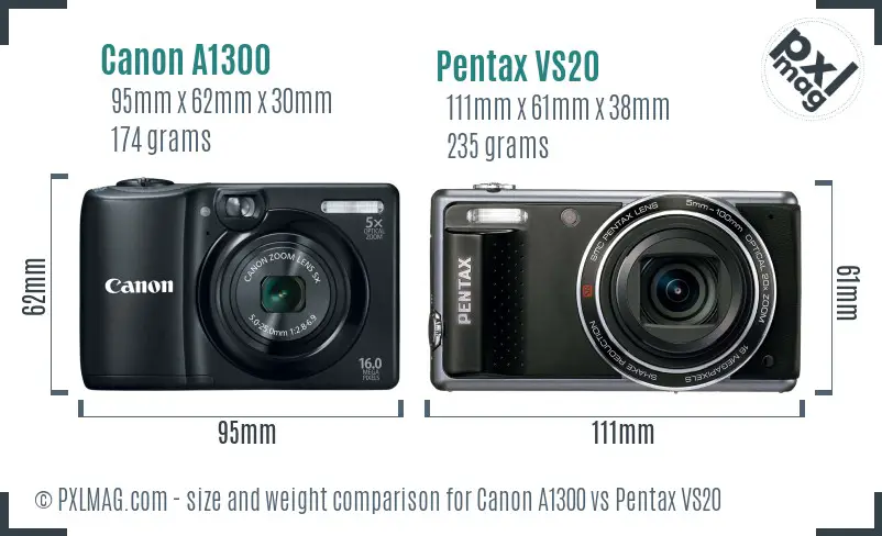 Canon A1300 vs Pentax VS20 size comparison Canon A1300 vs Pentax VS20 size comparison